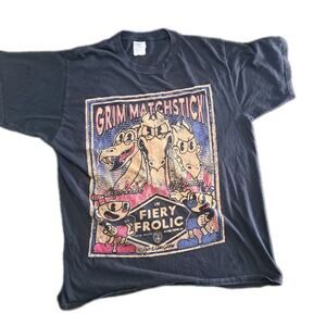 Cuphead Boys Large Graphic T-Shirt Grim Matchstick Fiery Frolic Poster Design